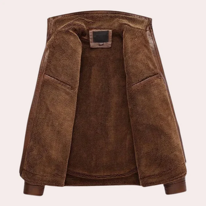 Premium Dark Brown Leather-Style Winter Jacket