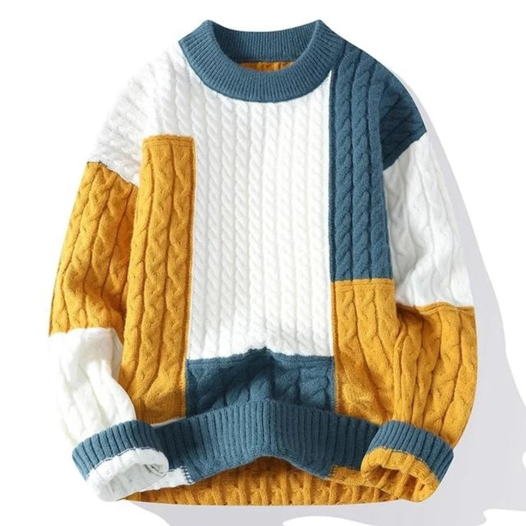 Premium Patchwork Cable Knit Sweater
