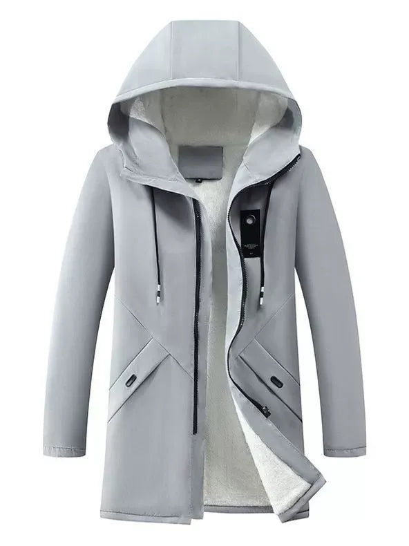 Premium Navy Blue Hooded Long Jacket