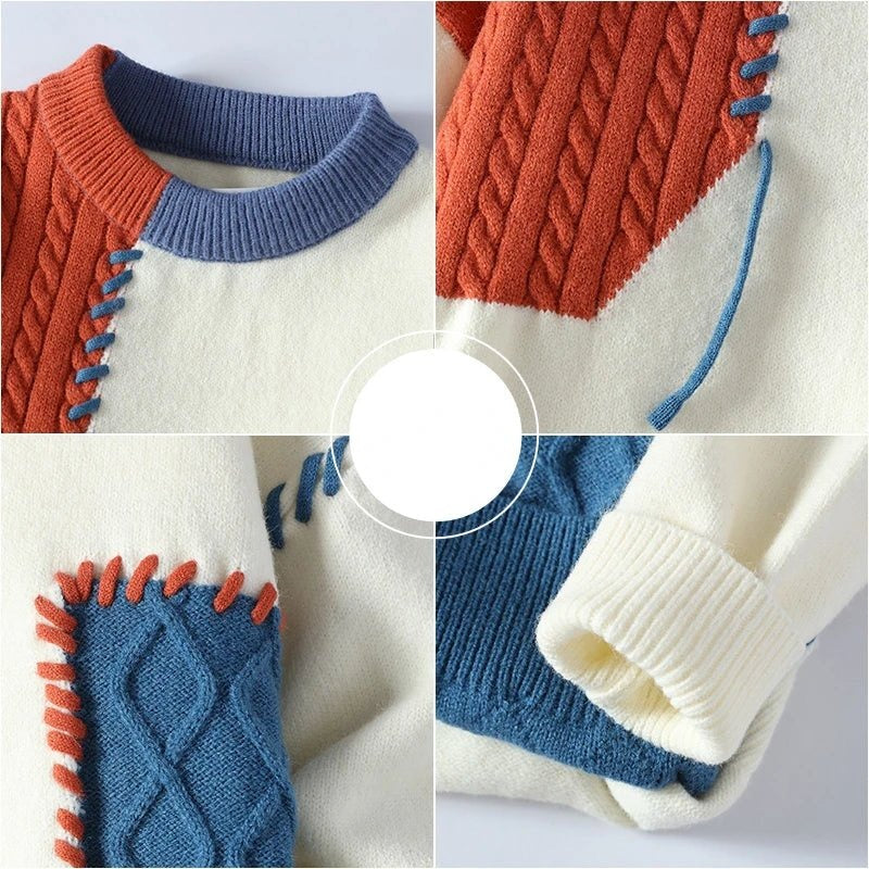 🧶 Premium Colorblock Cable Knit Sweater