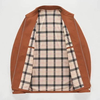Premium Brown Plaid-Lined Casual Jacket