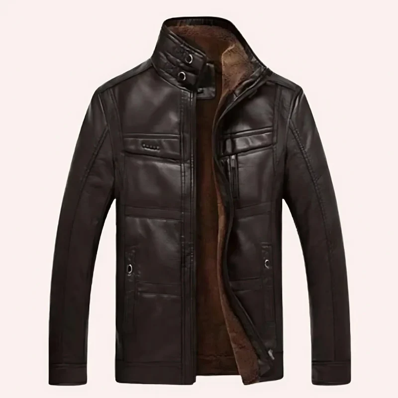 Premium Dark Brown Leather-Style Winter Jacket