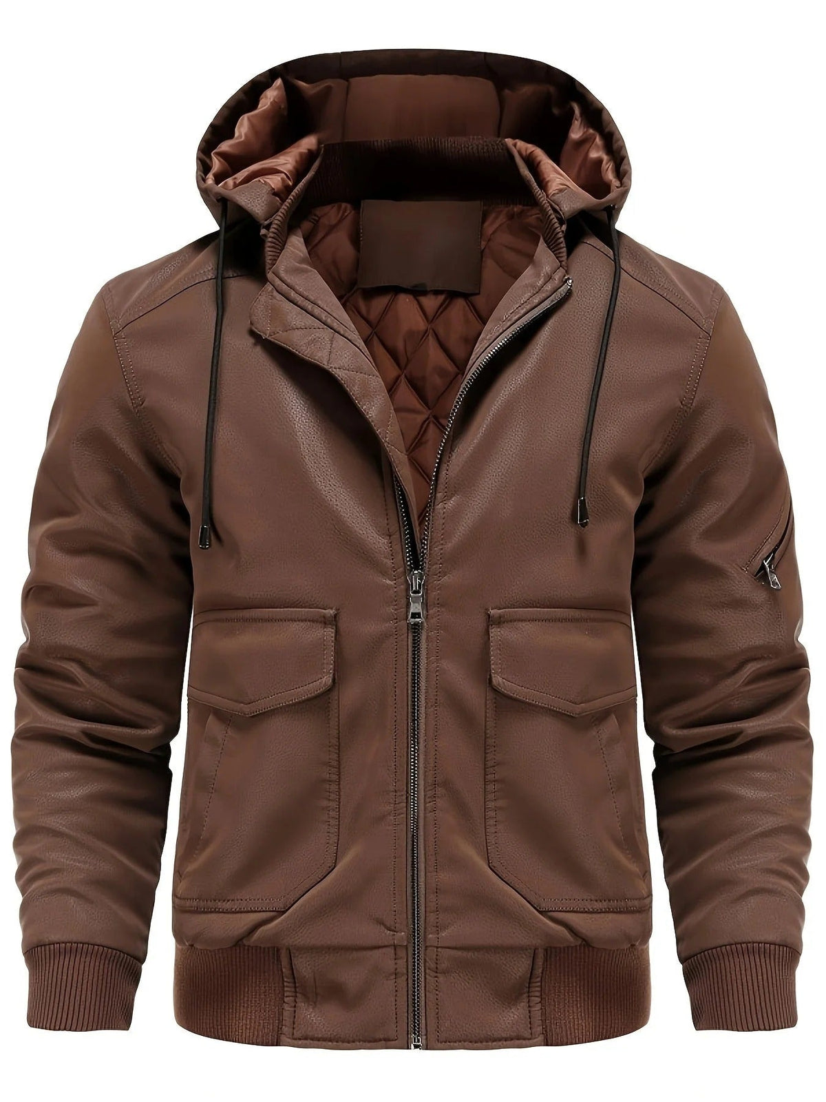 Premium Brown Hooded Leather-Style Jacket