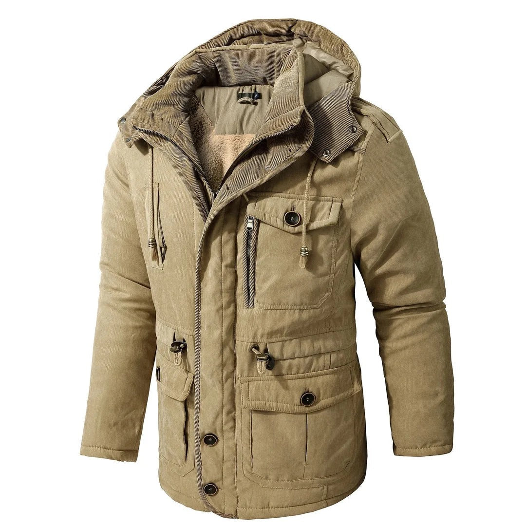 Premium Navy Blue Multi-Pocket Hooded Winter Jacket