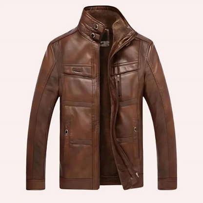 Premium Dark Brown Leather-Style Winter Jacket