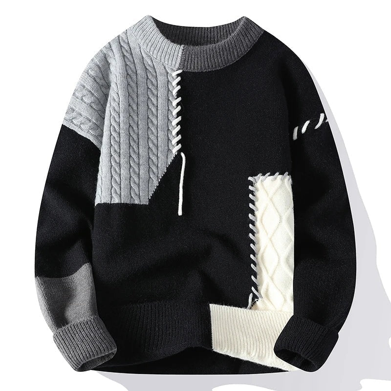🧶 Premium Colorblock Cable Knit Sweater