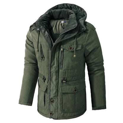 Premium Navy Blue Multi-Pocket Hooded Winter Jacket