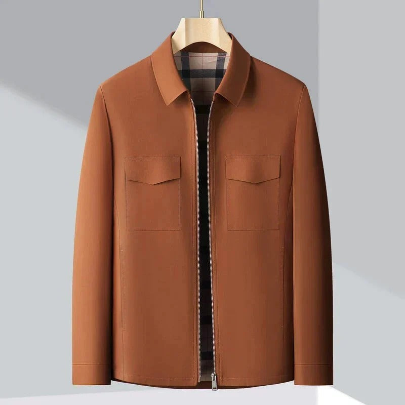Premium Brown Plaid-Lined Casual Jacket