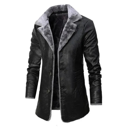 Premium Black Shearling-Lined Leather-Style Coat
